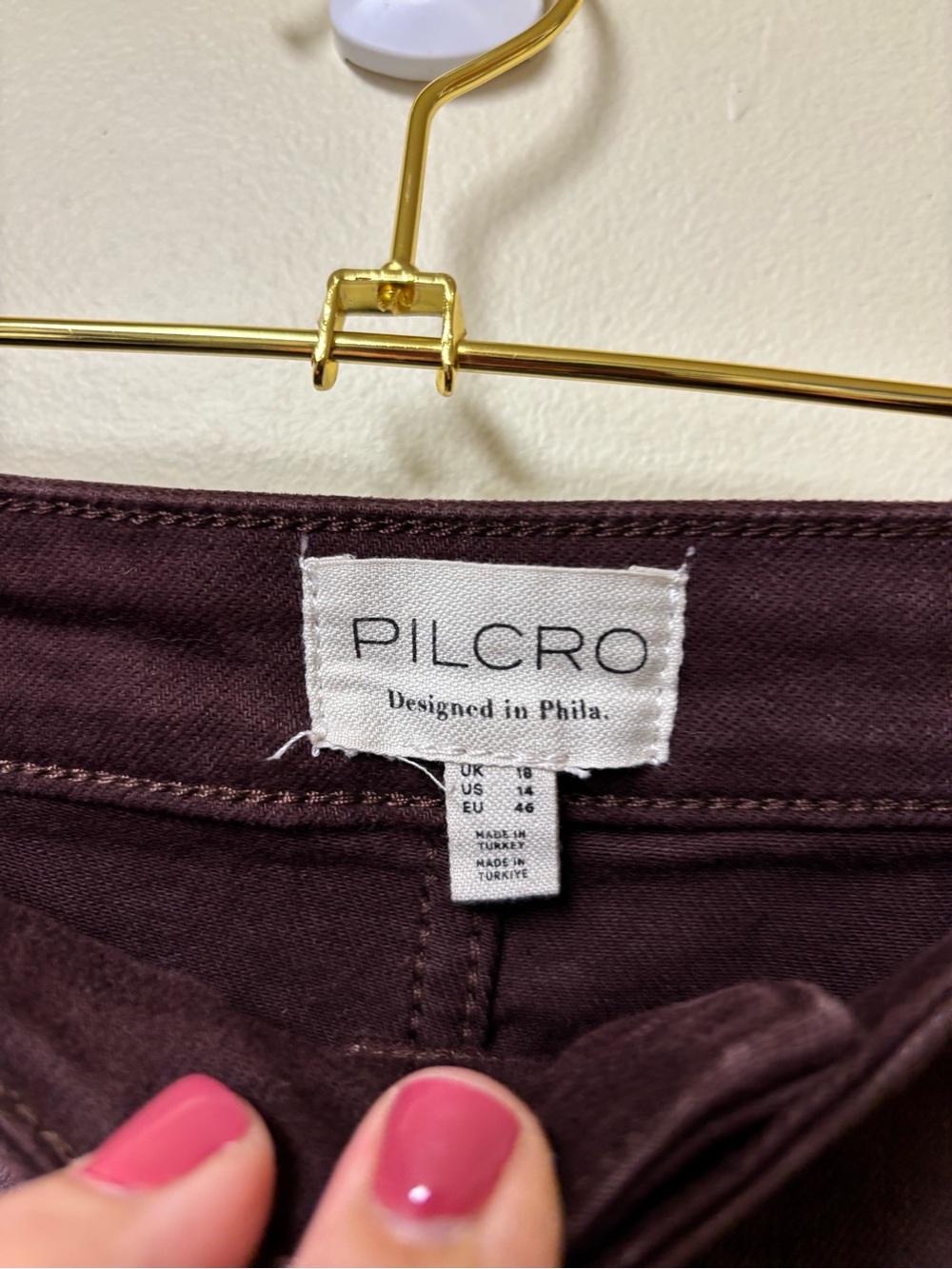 Anthropologie Pilcro Madi Front Slit Coated Denim Skirt Burgundy 14 NWT - Picture 13 of 15